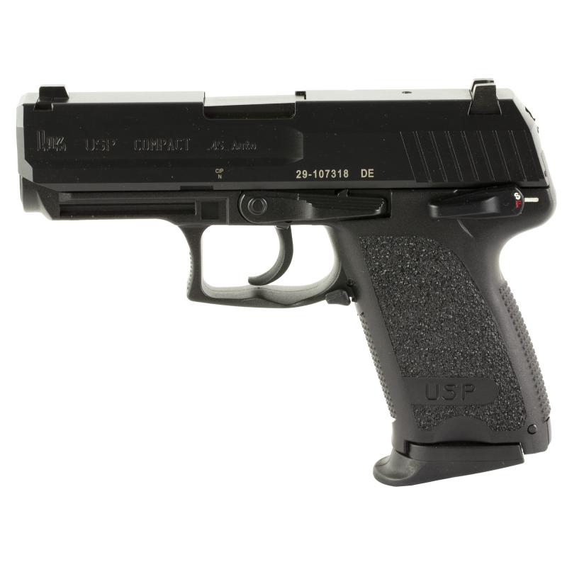 USP45, V1, Double Action/Single Action, Semi-automatic, Polymer Frame Pistol, Compact, 45 ACP, 3.78" Barrel, Black, Night Sights, Manual Thumb Safety, Decocker, 8 Rounds, 3 Magazines 81000344