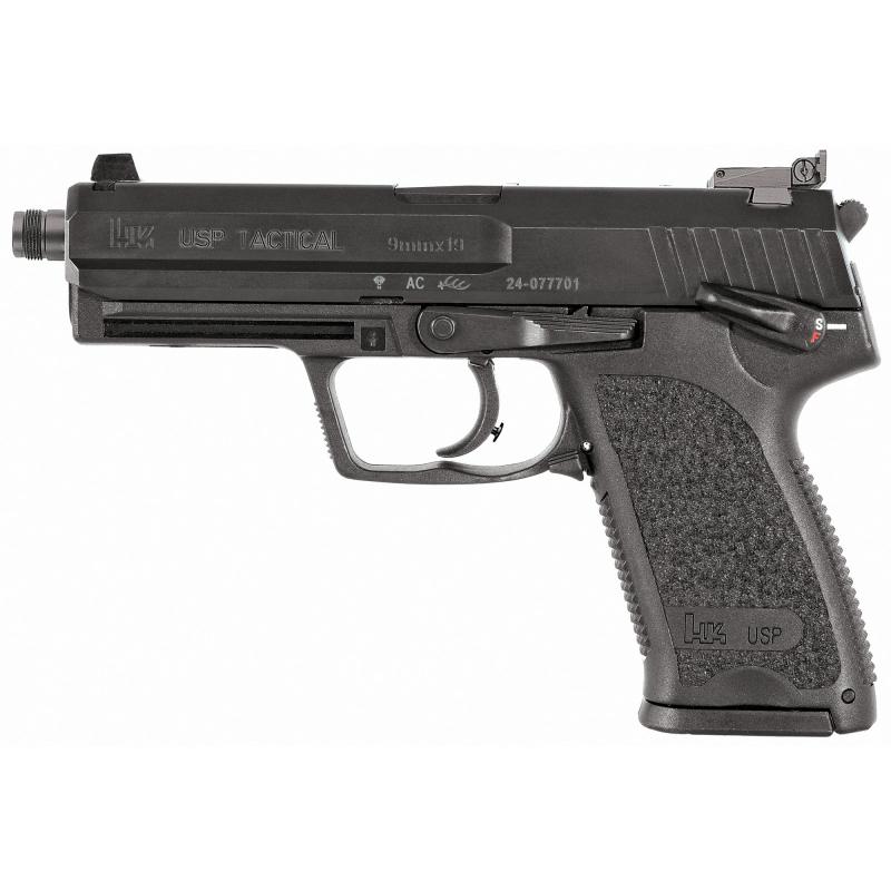 USP Tactical, V1, DA/SA, Full Size. 9MM, 4.86" Threaded Barrel, Polymer Frame, Black Finish, Adjustable Night Sights, Safety, Decocker, 15Rd, 3 Magazines 81000348