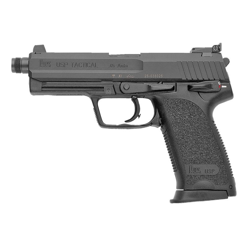 USP Tactical V1 45ACP, 5.09" Threaded Barrel, Polymer Frame, Black Finish, 3 Dot Sights, Safety/Decocker, DA/SA, Full Size 12Rd, 2 Magazines 81000350