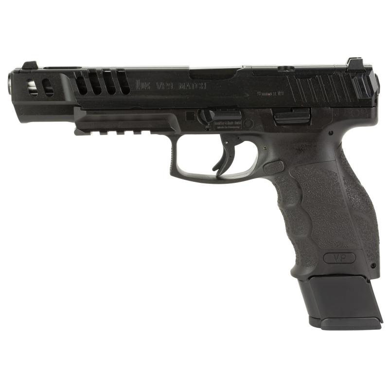 VP9-B Match OR, Semi-automatic| Striker Fired, Full Size, Push Button Mag Release, 9MM, 5.51" Barrel, Black, Interchangeable Backstraps and Side Panels, Luminous Front Sight, Black Serrated Rear Sight, 20 Rounds, 4 Magazines 81000555