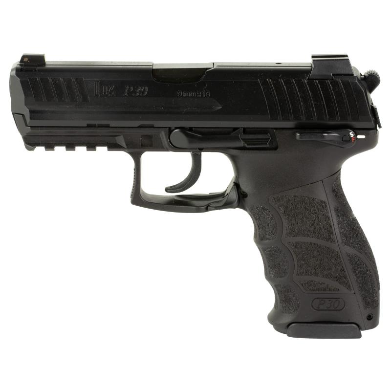 P30 S, Semi-automatic, V3 DA/SA, Full Size, 9MM, 3.85" Barrel, Manual Safety, Matte Finish, Black, Front Night Sight, 2 Magazines, 10 Rounds 81001104