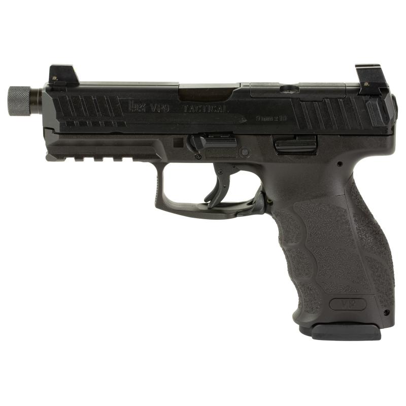 VP9 Tactical, Semi-automatic, Striker Fired, Fullsize, 9MM, 4.7" Threaded Barrel, 13.5x1 LH Thread Pitch, Matte Finish, Black, Optics Ready, Front Night Sight, 2 Magazines, 17 Rounds 81001155