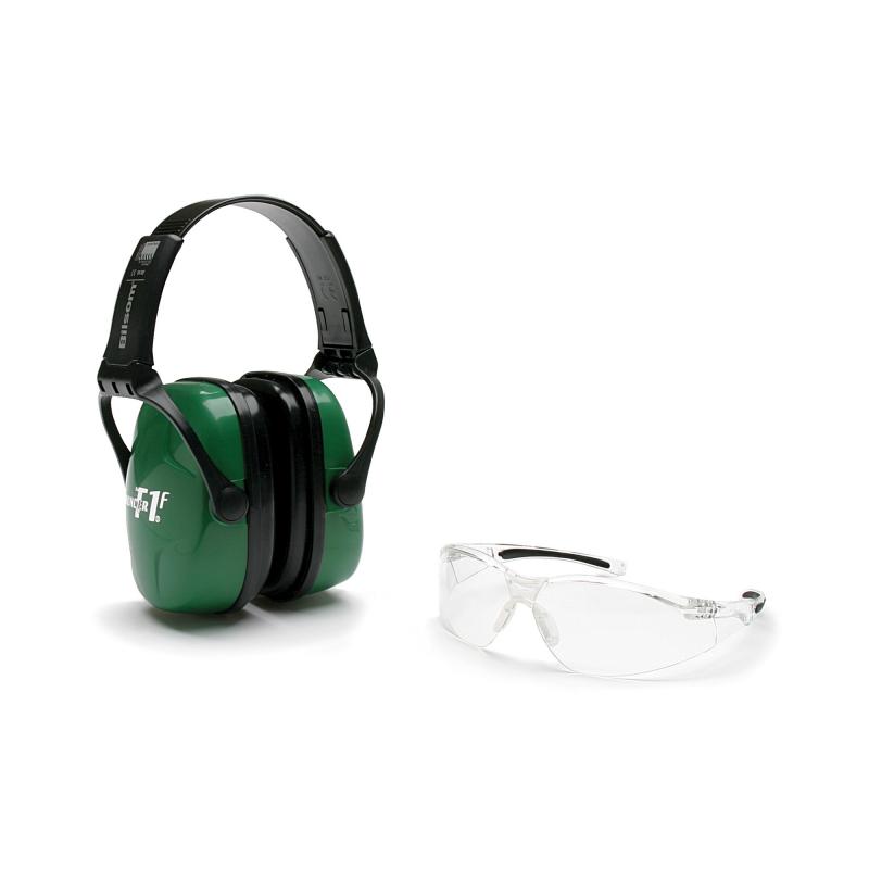 Shooting Safety Combo Kit Includes Green Earmuff (NRR25) and Clear Protective Eyewear