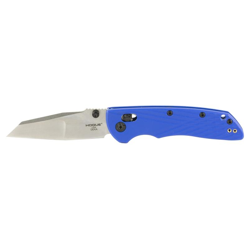 Deka, Folding Knife, CPM MagnaCut, Stone Tumbled Finish, Silver, Plain Modified Wharncliffe Edge, 3.25" Blade, Blue Polyamide Nylon 12 Grips 24363