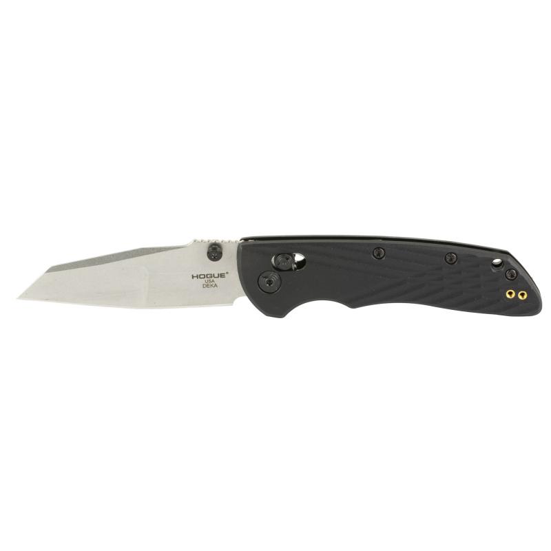 Deka, Folding Knife, CPM MagnaCut, Stone Tumble Finish, Silver, Plain Modified Wharncliffe Edge, 3.25" Blade, Black Polyamide Nylon 12 Grips 24369