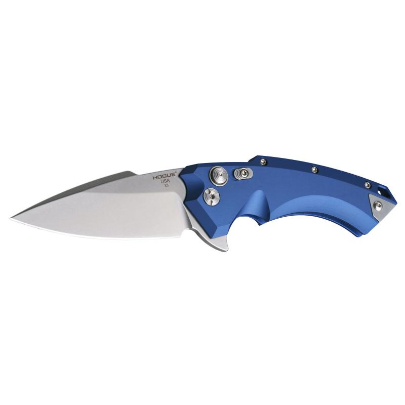 X5, Folding Knife, 3.5" Blade, Spear Point, CPM154 Tumbled Finish, Plain Edge, Blue/Aluminum Frame 34573-EXLRSR