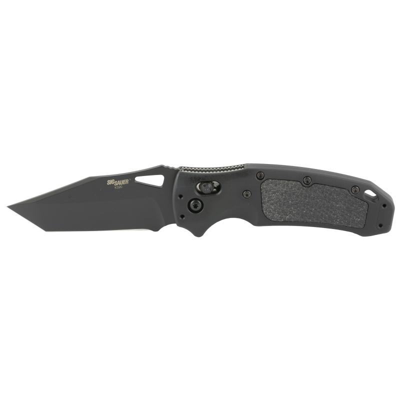 SIG K320 AXG Pro, Folding Knife, Cerakote Finish, Black Blade and Frame, Tanto Point, 3.5" Blade Length, CPM-S30V Blade Steel, Plain Edge, ABLE Lock, Solid Black G10 Inserts with Reverse Checkered Texture 36364
