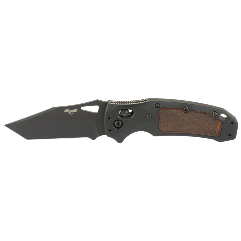 SIG K320 AXG Classic, Folding Knife, Cerakote Finish, Black, Tanto Point, 3.5" Blade Length, CPM-S30V Blade Steel, Plain Edge, ABLE Lock, Heritage Walnut Inserts with Checkered Texture 36367