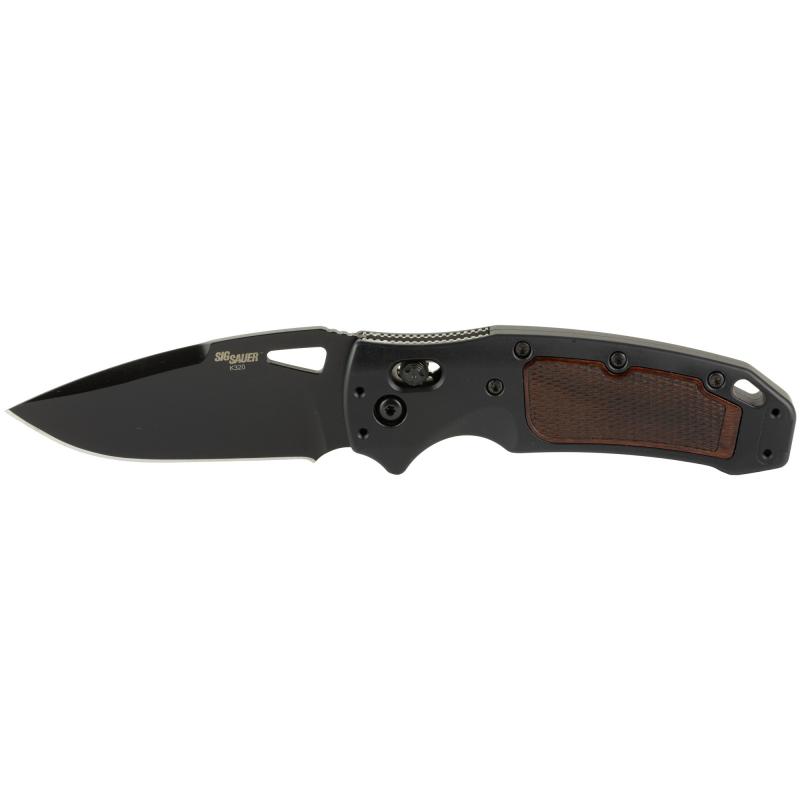 SIG K320 AXG Classic, Folding Knife, Cerakote Finish, Black, Drop Point, 3.5" Blade Length, CPM-S30 V Blade Steel, Plain Edge, ABLE Lock, Heritage Walnut Inserts with Checkered Texture 36377