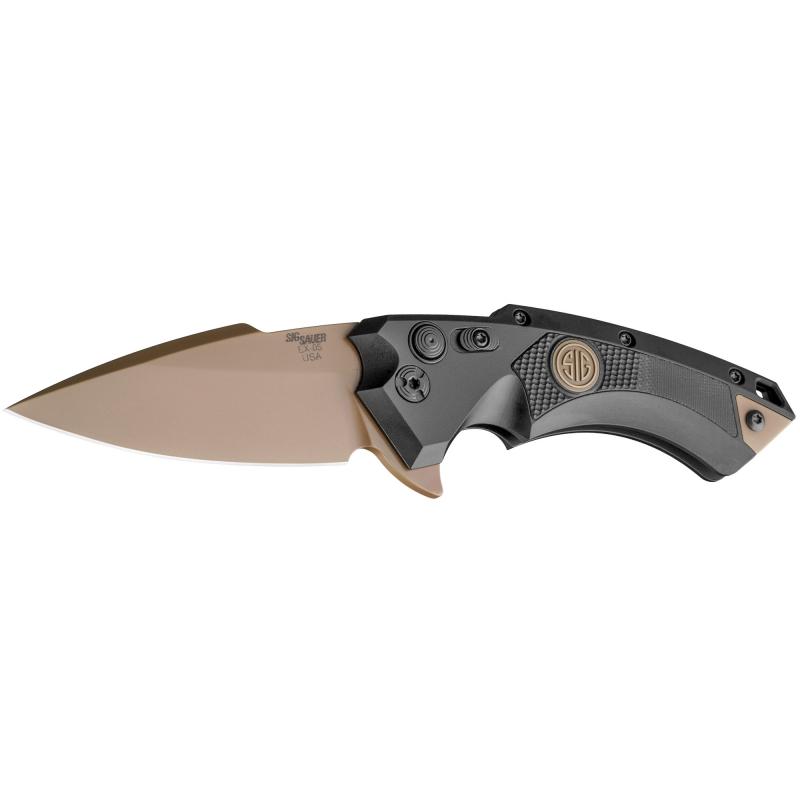 X5, SIG Emperor Scorpion, Folding Knife, CPM-154, Plain Edge, Spear Point Blade with Flipper, 3.5", Flat Dark Earth PVD Blade Finish, Black Anodized Aluminum Frame with Black G10 Inserts 36570