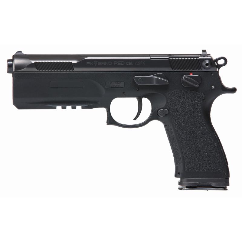 PSDFS-75, Semi-automatic, Single Action, Polymer Frame Pistol, 7.5 FK, 5.3" Barrel, Nitride Finish, Black, Optics Ready, FK Diamond Front and Ring Rear Sight, Thumb Safety, 14 Rounds, 2 Magazines FK-PSDFS-75