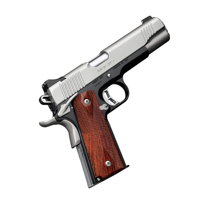 Custom CDP II, 1911, Semi-automatic, Full Size, 45 ACP, 5" Barrel, Matte Finish, Black Slide with Silver Frame, Wood Grips, Night Sights, Aluminum Frame, 7 Rounds 3200018CA