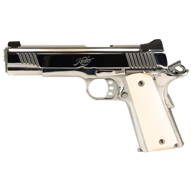 Stainless II, High Polished, Semi-automatic, 1911, Full Size, 38 Super, 5" Barrel, High-Polished Stainless Steel Slide, G10 Bonded Smooth Ivory Grips, 9 Rounds, Manual Safety, White Dot Sights 3200397