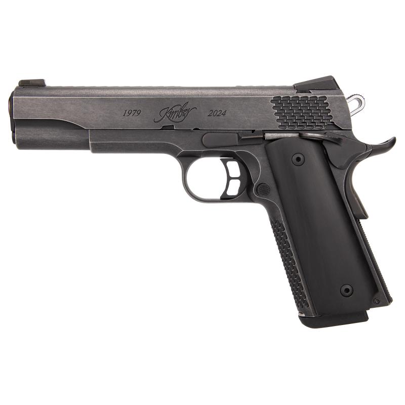 45TH Anniversary, Semi-automatic, 1911, Full Size, 45 ACP, 5" Barrel, Distressed Blued Finish, Black, Polished Buffalo Horn Grips, Manual Safety, Adjustable Sights, 8 Rounds, 2 Magazines 3700841