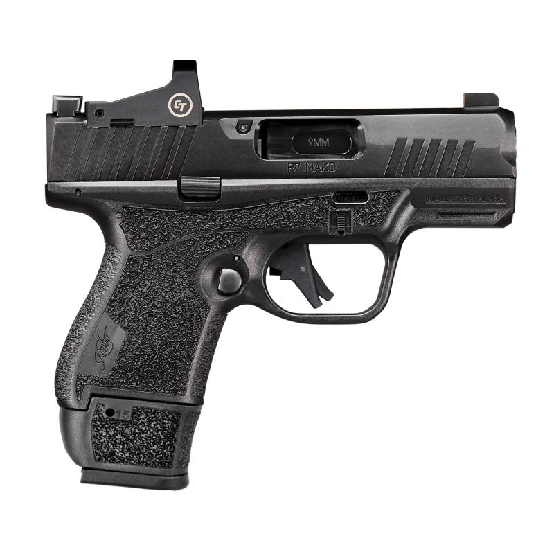 R7 Mako, Semi-automatic, Striker Fired, Polymer Frame Pistol, Compact, 9MM, 3.37" Barrel, Matte Finish, Black, Crimson Trace Red Dot, Night Sights, 5 Magazines, (1)-13 Round, (3)-15 Round and (1)-11 Round, Includes MFT Holster and Range Bag 3800035