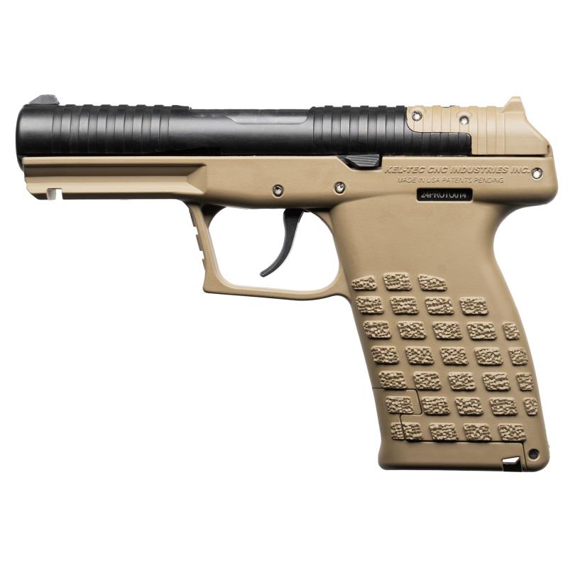 PR57, Striker Fired, Semi-automatic, Polymer Frame Pistol, Compact, 5.7X28MM, 4.6" Barrel, Matte Finish, Tan Frame, Black Slide, Optics Ready, 3 Dot Sights, 20 Rounds, (2) 10 Round Stripper Clips, Includes Optic Plate PR57TAN