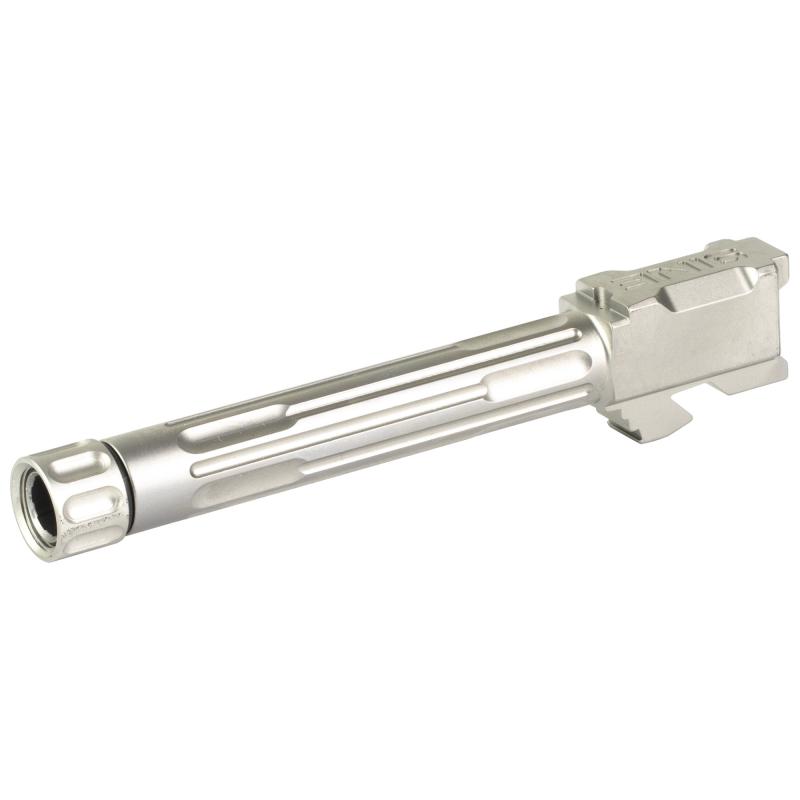 9INE Barrel, Fluted, Threaded 1/2-28, Fits Glock 17, Stainless Steel Finish, Silver, Includes Matching Thread Protector 01-GB-G17-TH-SS