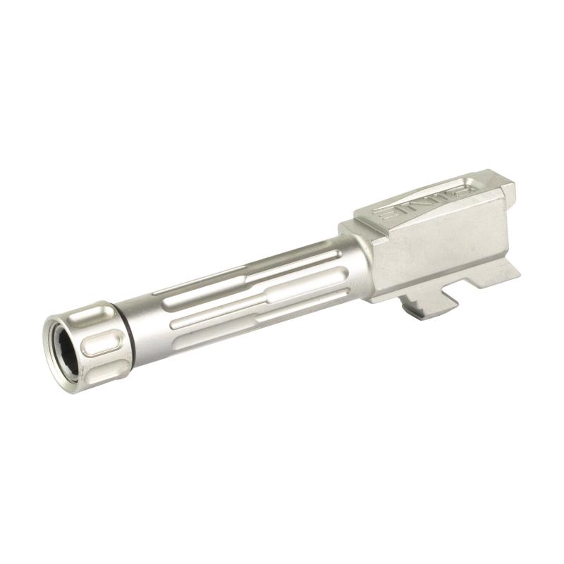 9INE Barrel, Fluted, 1/2-28 Thread Pattern, Fits Glock 43/43x, Stainless Steel, Silver, Includes Matching Thread Protector 01-GB-G43-TH-SS