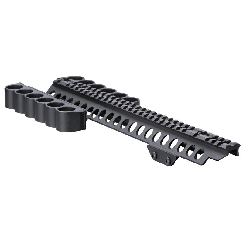 6-Shell, Both Sides, Side Saddle, 12 Gauge, SureShell Saddle with Rail 13", Fits Kel-Tec KSG, Black 93000