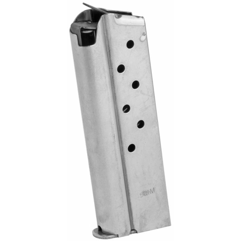 Magazine, 9MM, 8 Rounds, Fits 1911 Officer's Model, Includes 1 Thick and 1 Thin Base Pad, Stainless, Silver 849-OF