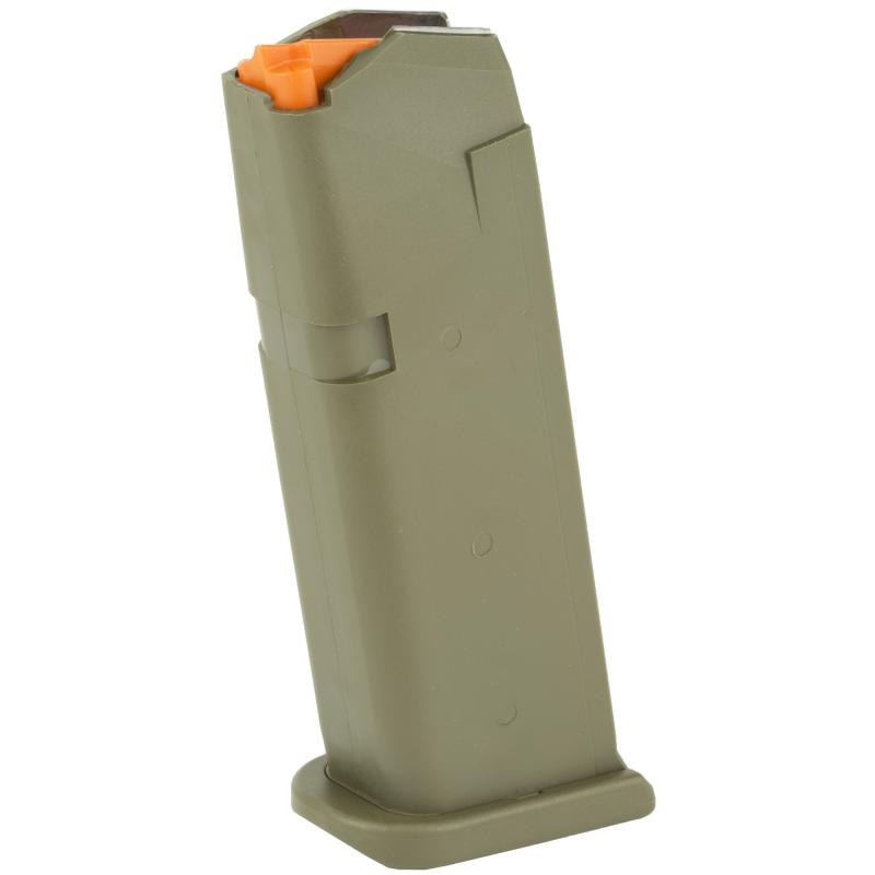 OEM Magazine, 9MM, 15Rd, Fits GLOCK 19, Cardboard Style Packaging, OD Green Finish, Orange Follower 47460