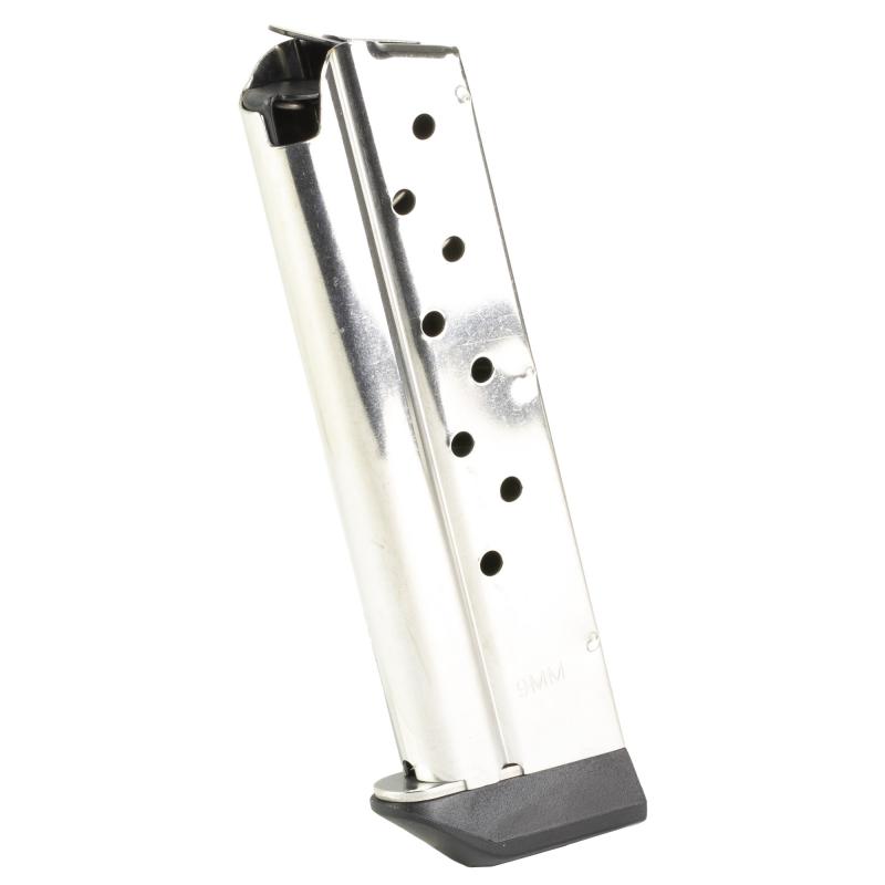 Magazine, 9MM, 9 Rounds, For 1911, Extended Base Pad, Stainless Steel, Silver 4200380