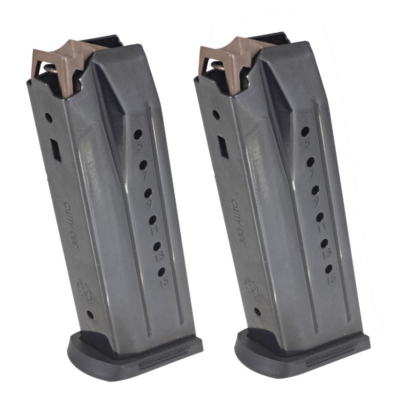 Magazines, 380 ACP, 15 Rounds, Fits Ruger Security-380, Steel, Black, 2 Pack 90731