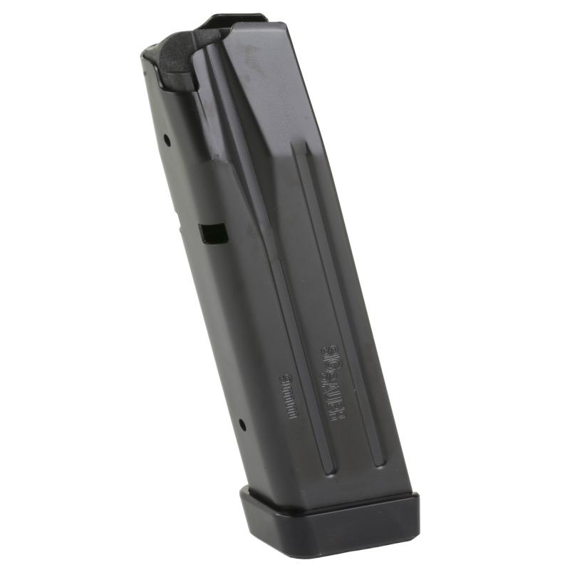 Magazine, 9MM, 17 Rounds, with Henning Group Aluminum Basepad, Fits Sig P320 X-Five Legion, Steel, Black
