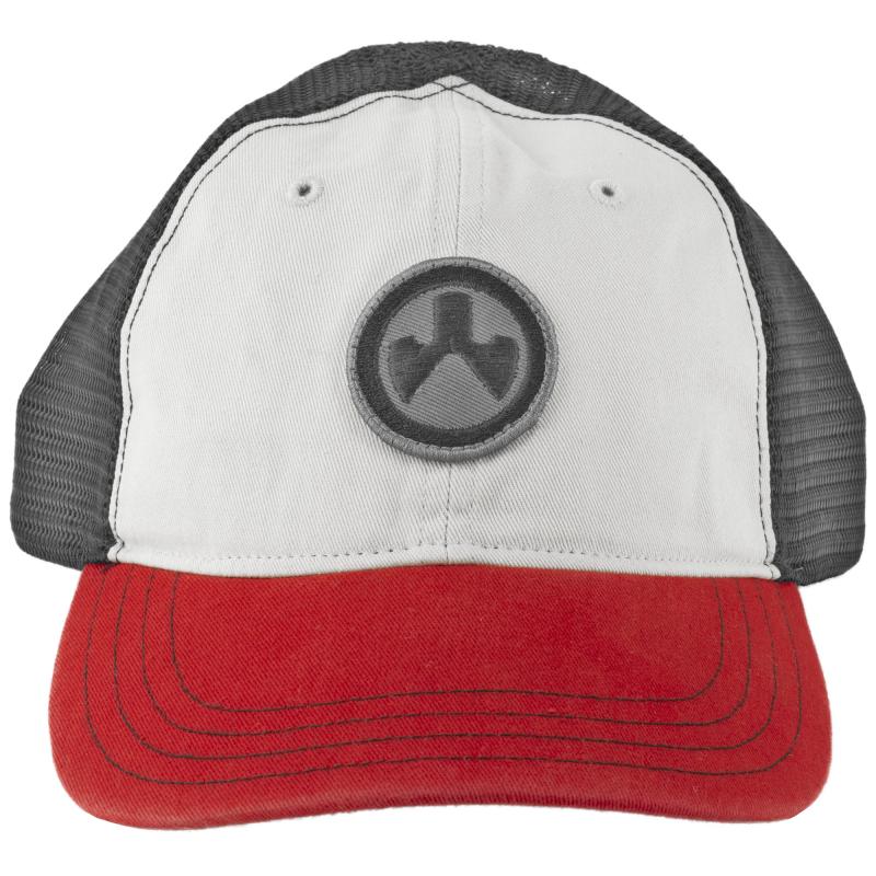 Icon Patch Garment Washed Trucker Hat, Stone/Black/Red, One Size Fits Most MAG1105-110
