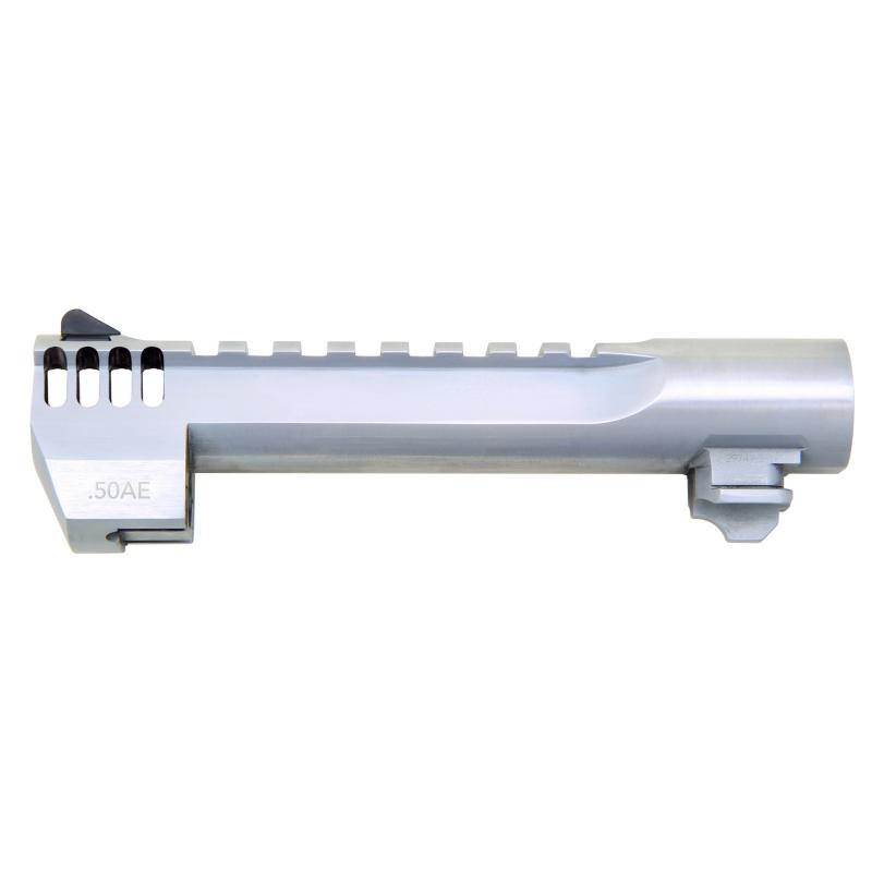Barrel, .50 Action Express, 6", Picatinny Accessory Rail, With Muzzle Brake, Fits Desert Eagle MK XIX 50AE, Brushed Chrome Finish, Silver BAR506BCIMB
