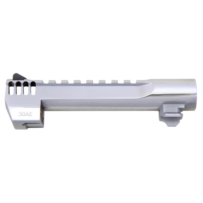 Barrel, .50 Action Express, 6", Picatinny Accessory Rail, With Muzzle Brake, Fits Desert Eagle MK XIX 50AE, Polished Chrome Finish, Silver BAR506PCIMB