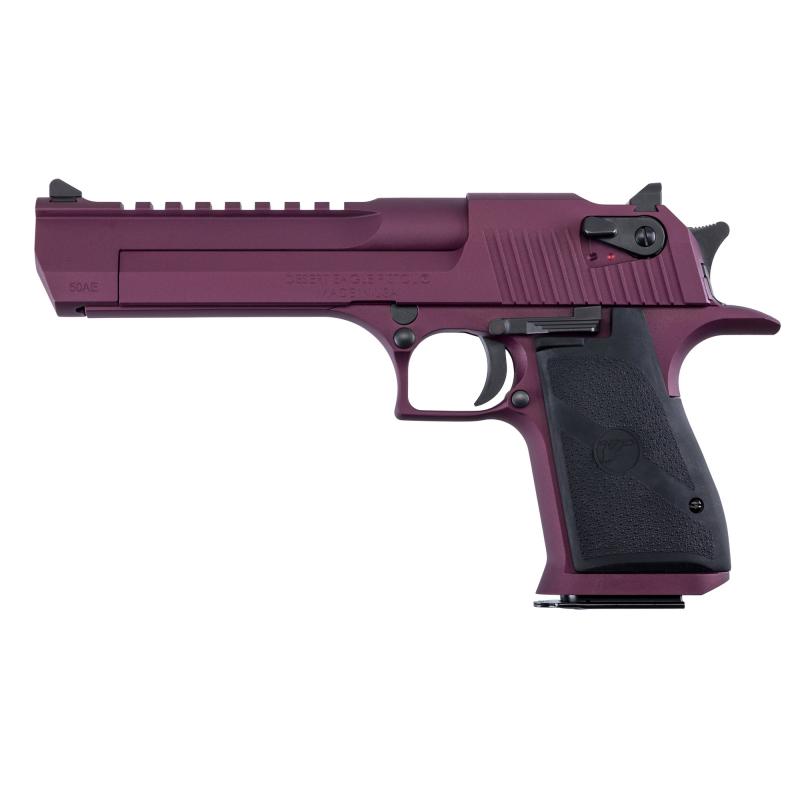 Desert Eagle, MK19, Single Action, Semi-automatic, Metal Frame Pistol, Full Size, 50 Action Express, 6" Barrel, Steel, Cerakote Finish, Black Cherry, Hogue Grips, Ambidextrous Thumb Safety, 7 Rounds, 1 Magazine, Ambidextrous DE50BKC