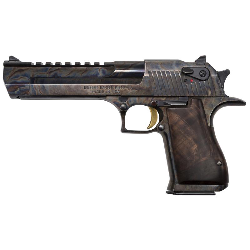 Desert Eagle MK19, Semi-automatic Pistol, 50 Action Express, 6" Barrel, Steel Frame, Case Hardened Finish, Walnut Grip With Engraved Desert Eagle Logo, Hogue Rubber Grips With Finger Grooves, 7Rd, 1 Magazine DE50CH