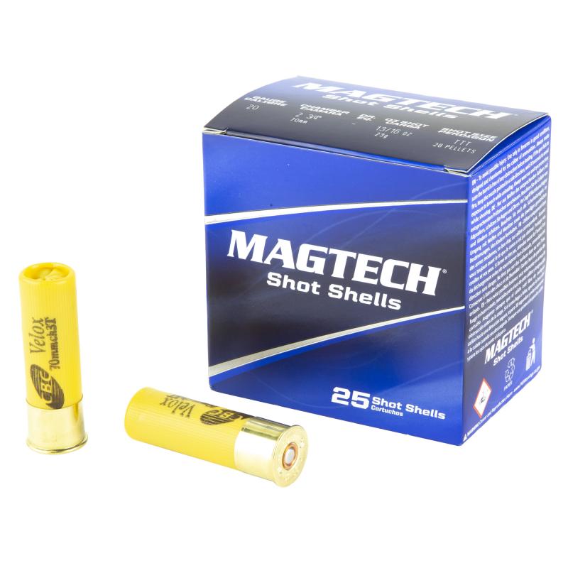 Shot Shell, 20 Gauge, 2.75" loaded with 26 3T (TTT) size lead pellets (.22") - known in the US market as size F, which is slightly smaller than #4 Buckshot (.24"), loaded by Magtech-CBC in Brazil for the international market, small guage defensive or hun
