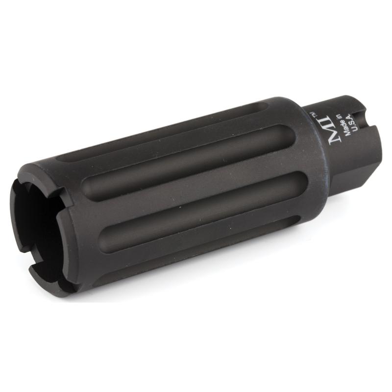 Blast Can, M14X 1.0 LH TPI, For .30 Caliber AK Rifles, Overall Length 3.375", Includes Crush Washer, Black Hardcoat Anodized 6061 Aluminium MI-BC762X39