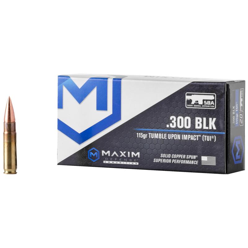 SBA Short Barrel Ammunition, 300 Blackout, 115 Grain, Solid Copper Bullet, TUI (Tumble Upon Impact) Design, 20 Round Box MXM-49004
