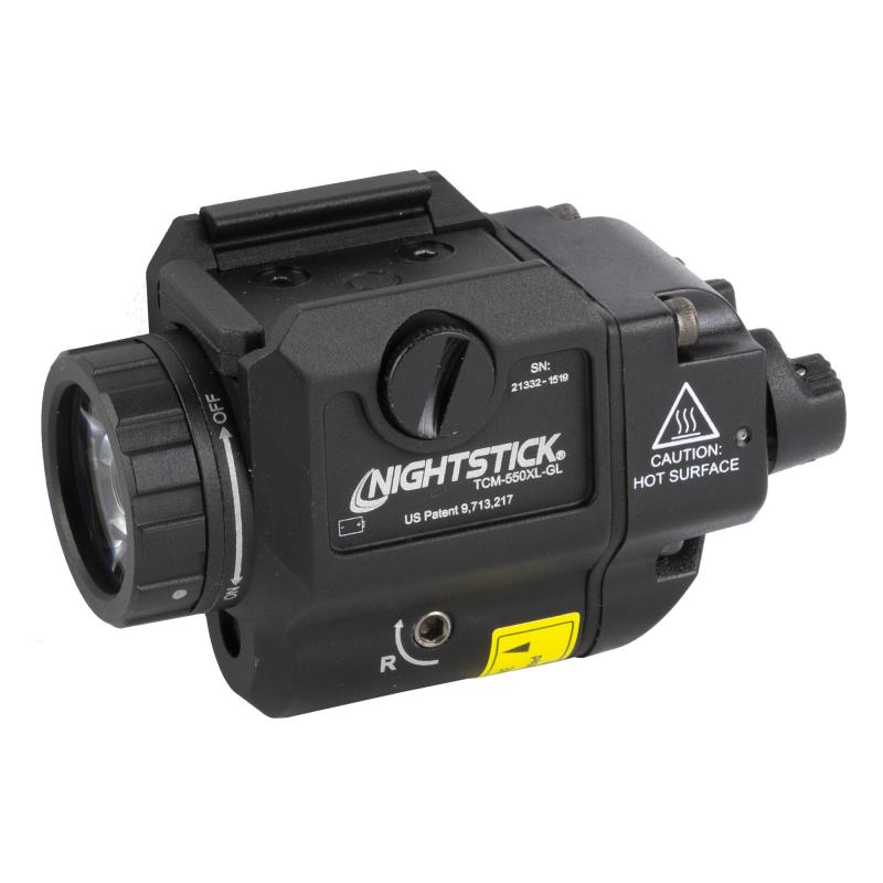 TCM-550XL-GL, Compact Weapon-Mounted Light w/Green Laser, 550 Lumens, 4,612 Candela, Black, 2.5 Hours of Runtime, IP-X7 Waterproof TCM-550XL-GL