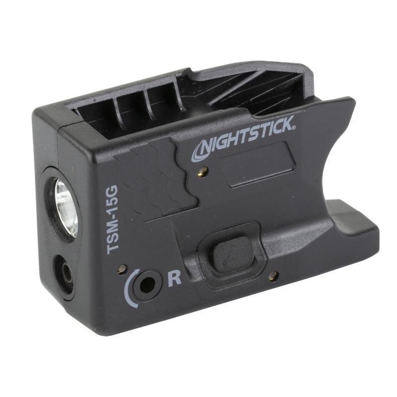 TSM-15G, Subcompact Tactical Weapon-Mounted Light w/Green Laser, Fits S&W Shield 9/40, 150 Lumens, 2,700 Candela, Black, .75 Hours of Runtime, IP-X4 Water-Resistant, Rechargeable Battery TSM-15G