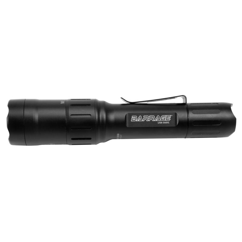 USB-568XL BARRAGE USB Tactical Flashlight, 900 Lumen, 3 Hour Run Time, Matte Finish, Black USB-568XL