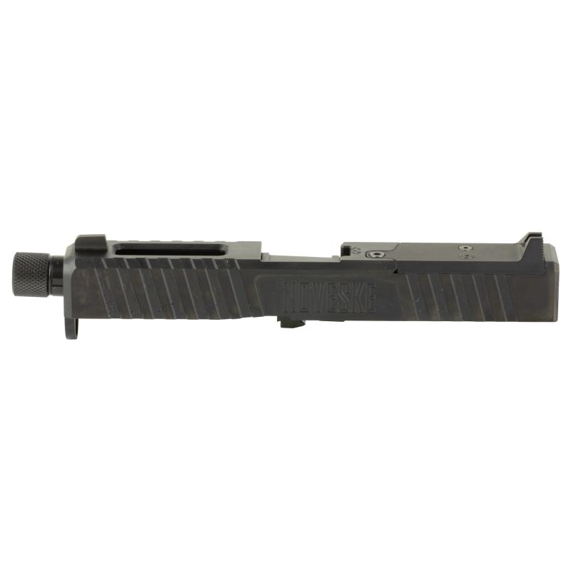 DM Slide, Noveske Barrel Threaded 1/2x28, DLC Finish, Black, Direct Mount Optics Ready, For Glock 19 Gen 4, Includes Noveske End Plate, Cover Plate w/Rear Sight, Front Sight 03002699