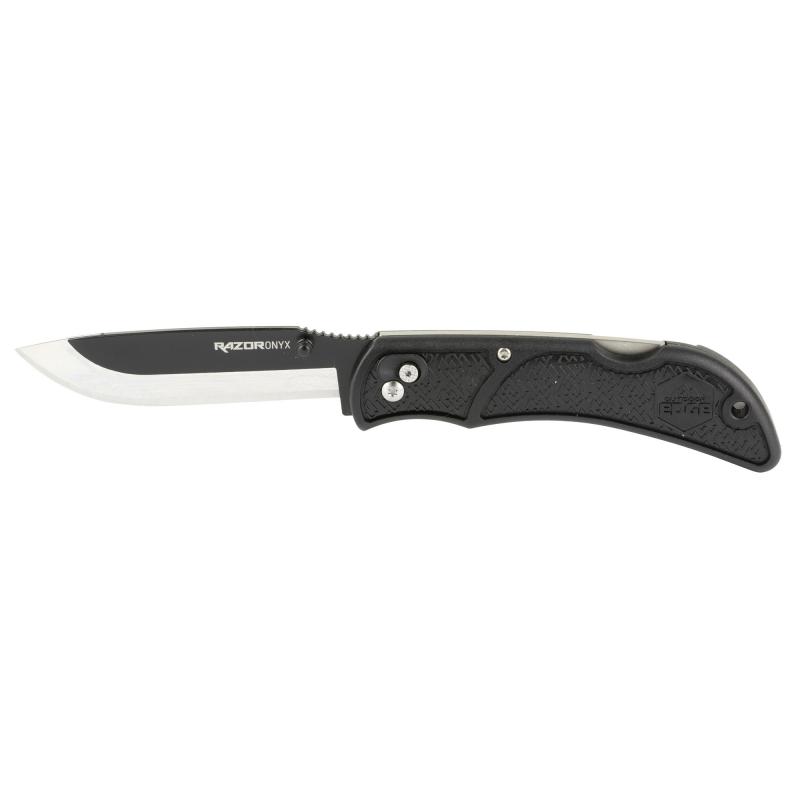 Razor Onyx, Folding Knife, Plain Edge, 3.5" Blade Length, Includes (3) Drop Point Blades, Matte Finish, Black Grivory Scales OX-10C