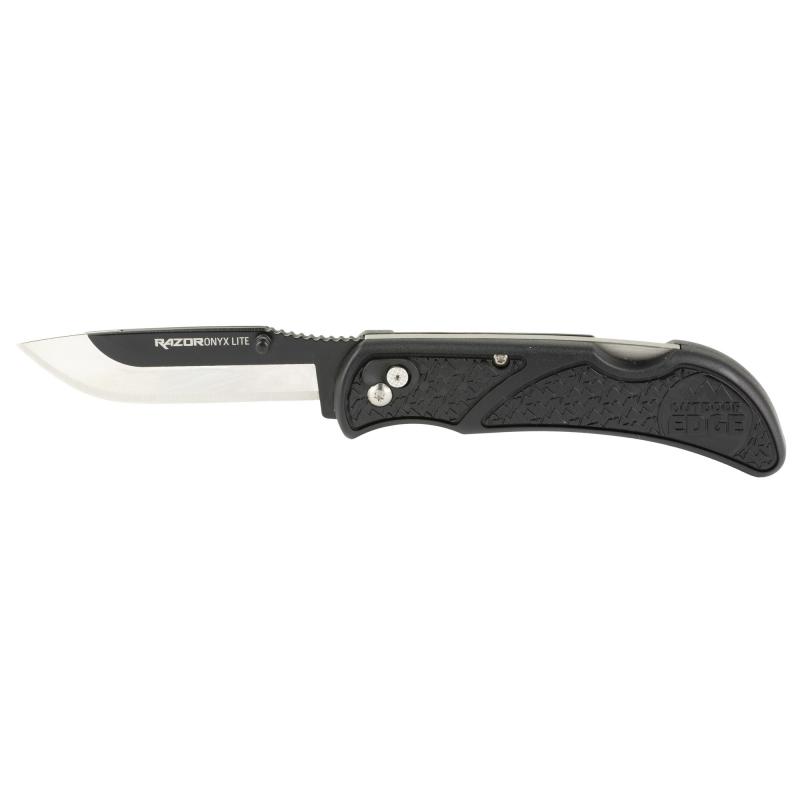 Razor Onyx, Folding Knife, Plain Edge, 3" Blade Length, Includes (3) Drop Point Blades, Matte Finish, Black Grivory Scales OX-30C