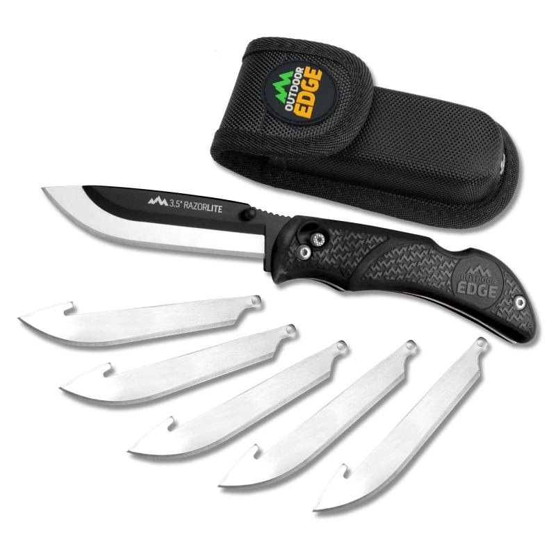 Razor Lite, Folding Knife, Plain Edge, 3.5" Blades, 420J2 Stainless Steel, Black Handle, Includes (6) Drop Point Blades RL-10C