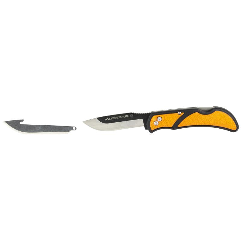 Razor EDC Lite, Folding Knife, Plain Edge, 3" Blades, 420J2 Stainless Steel, Orange and Black Handle, Includes (4) Drop Point Blades RLB30-30C