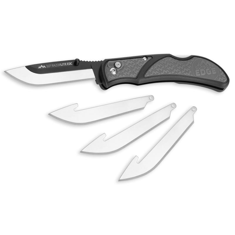 Razor EDC Lite, Folding Knife, Plain Edge, 3" Blades, 420J2 Stainless Steel, Gray and Black Handle, Includes (4) Drop Point Blades RLY30-50C