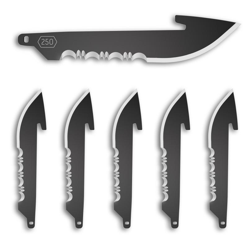 Razor EDC Blades, Serrated 2.5" Blades, Drop Point, 420J2 Stainless Steel, Black Oxide Finish, 6 Pack RRS25K-6C