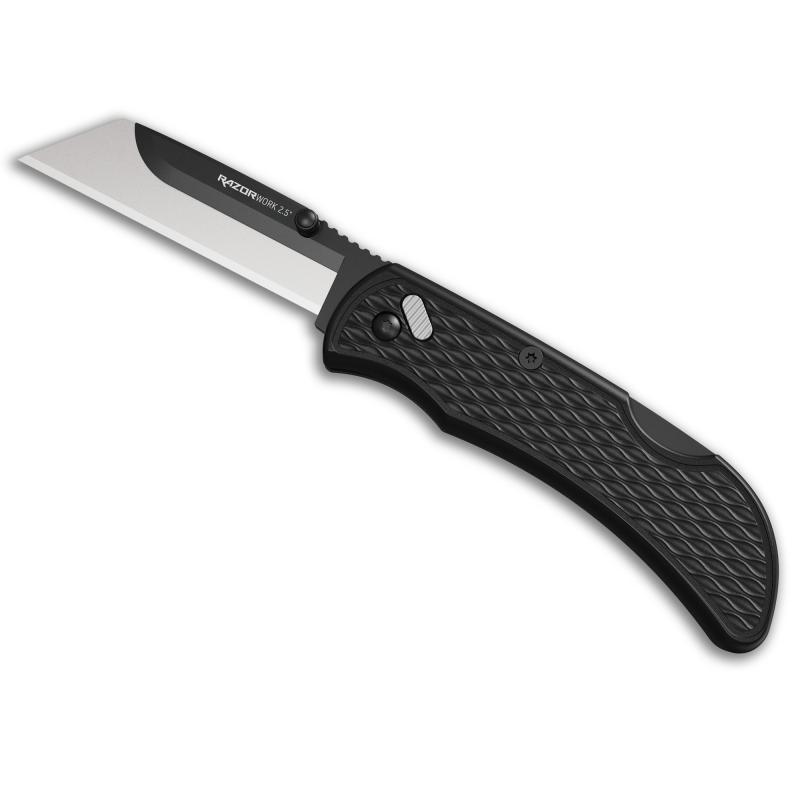 Razorwork, Folding Knife, Plain Edge, 2.5" Blades, Black Oxide Finish, 420J2 Stainless Steel, Includes (2) Utility Blades RWK25-2C