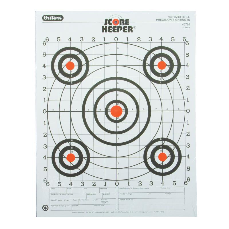 100 Yard Rifle Sight In Target Orange Bullseye 12 Per Pack