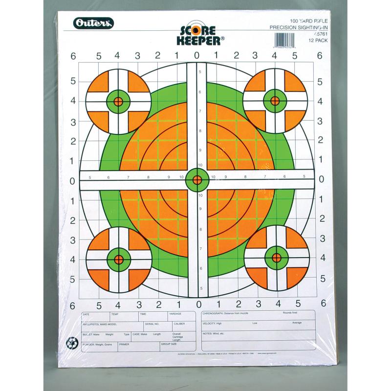 Fluorescent Score Keeper Targets 100 Yard Rifle Sight-In 12 Per Pack