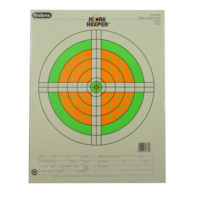 Fluorescent Score Keeper Targets 100 Yard Small Bore Rifle 12 Per Pack